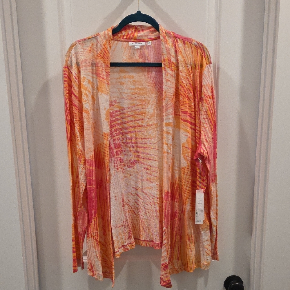 Chico's Orange and Pink Open Cardigan